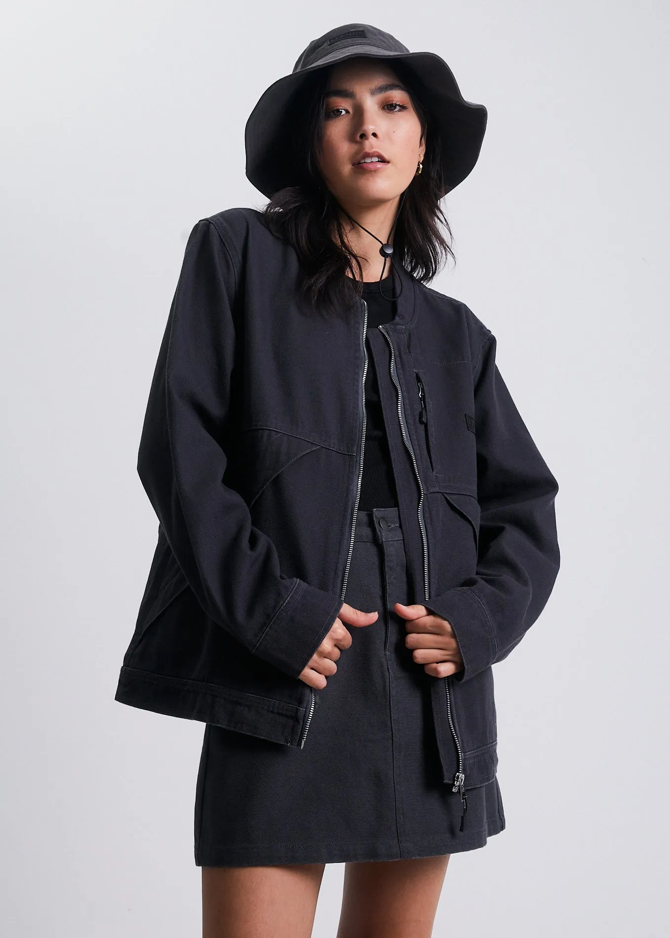 AFENDS Unisex Mass - Unisex Organic Canvas Jacket  - Charcoal