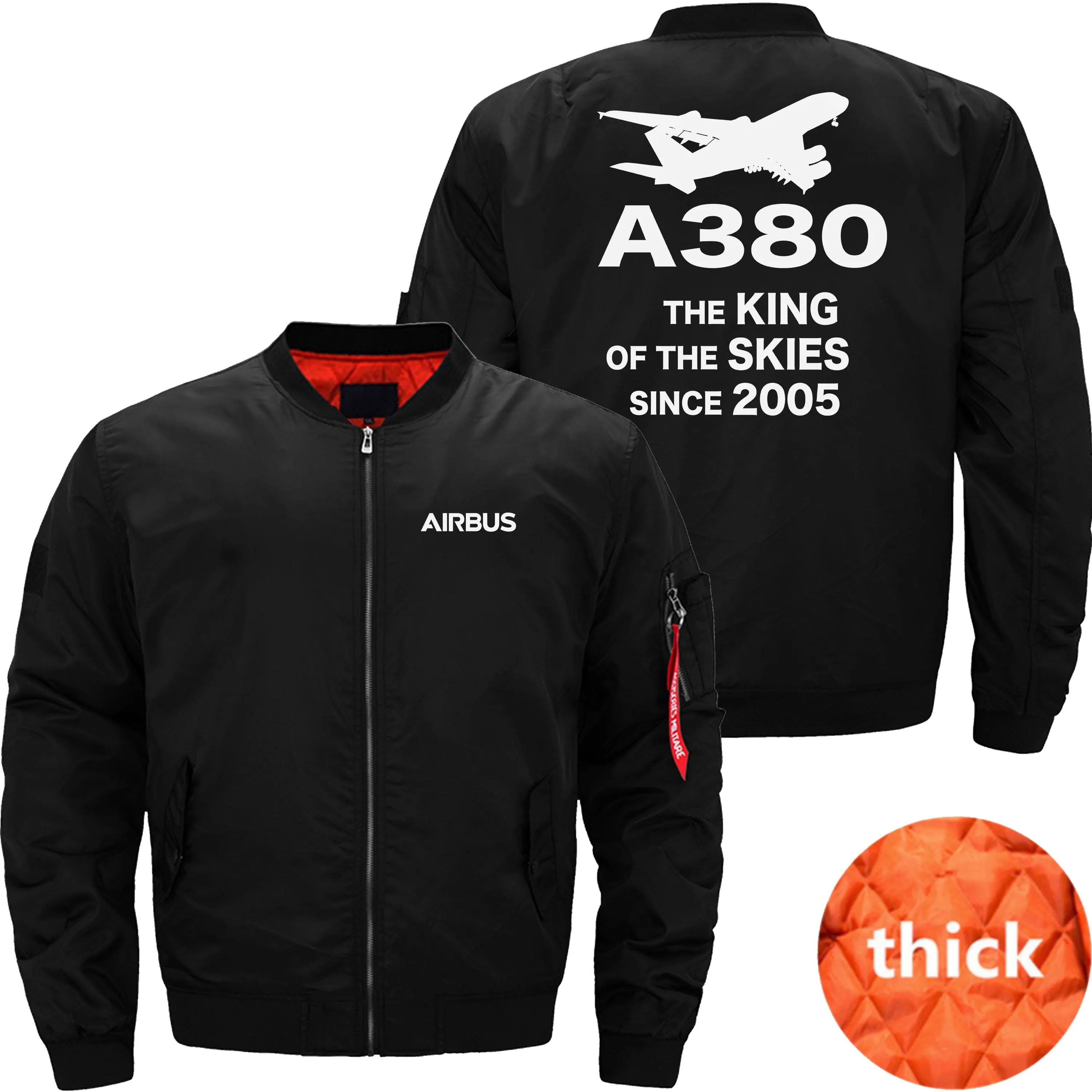 AIRBUS A380 THE KING OF THE SKIES SINCE 2005 BOMBER FLIGHT AVIATOR JACKET