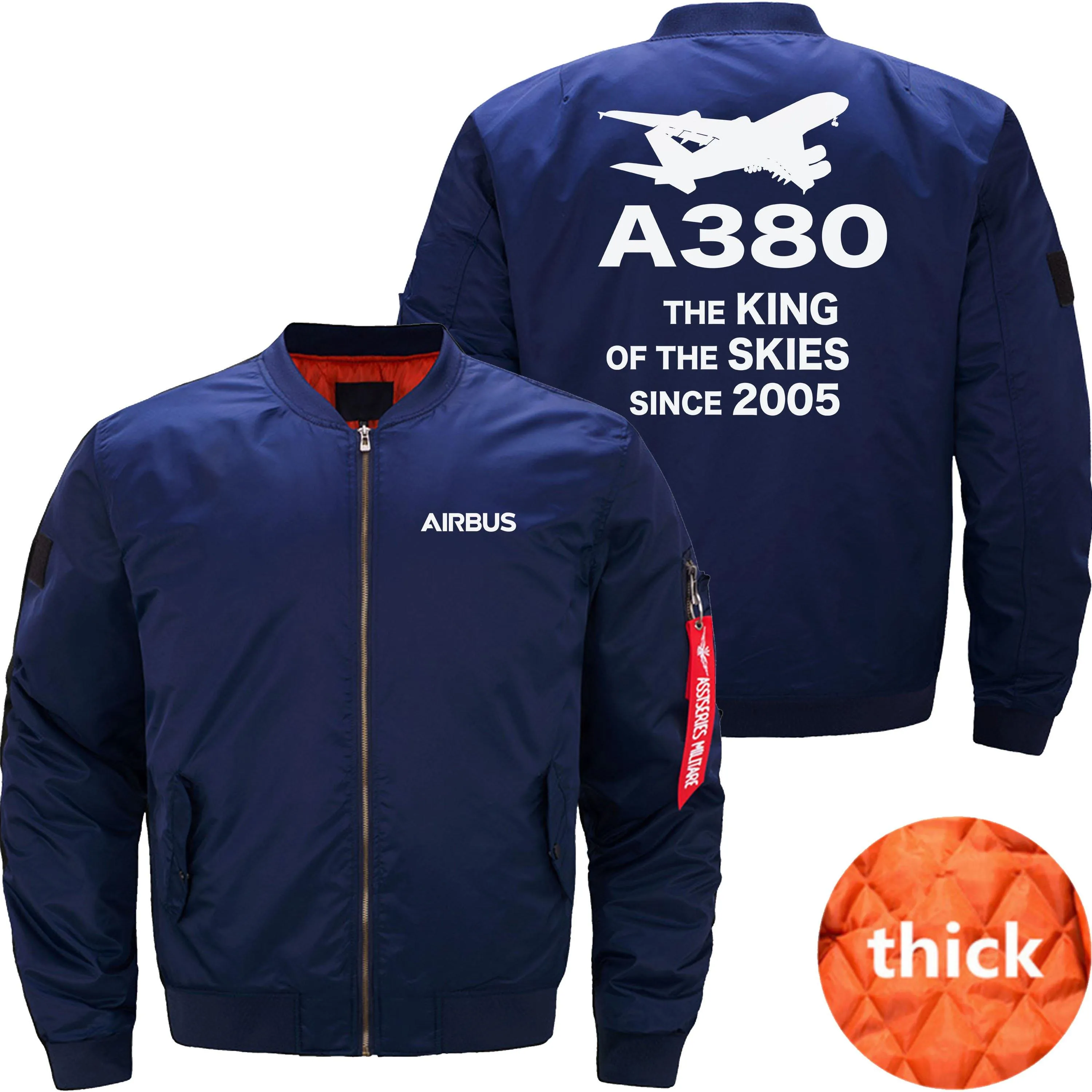 AIRBUS A380 THE KING OF THE SKIES SINCE 2005 BOMBER FLIGHT AVIATOR JACKET