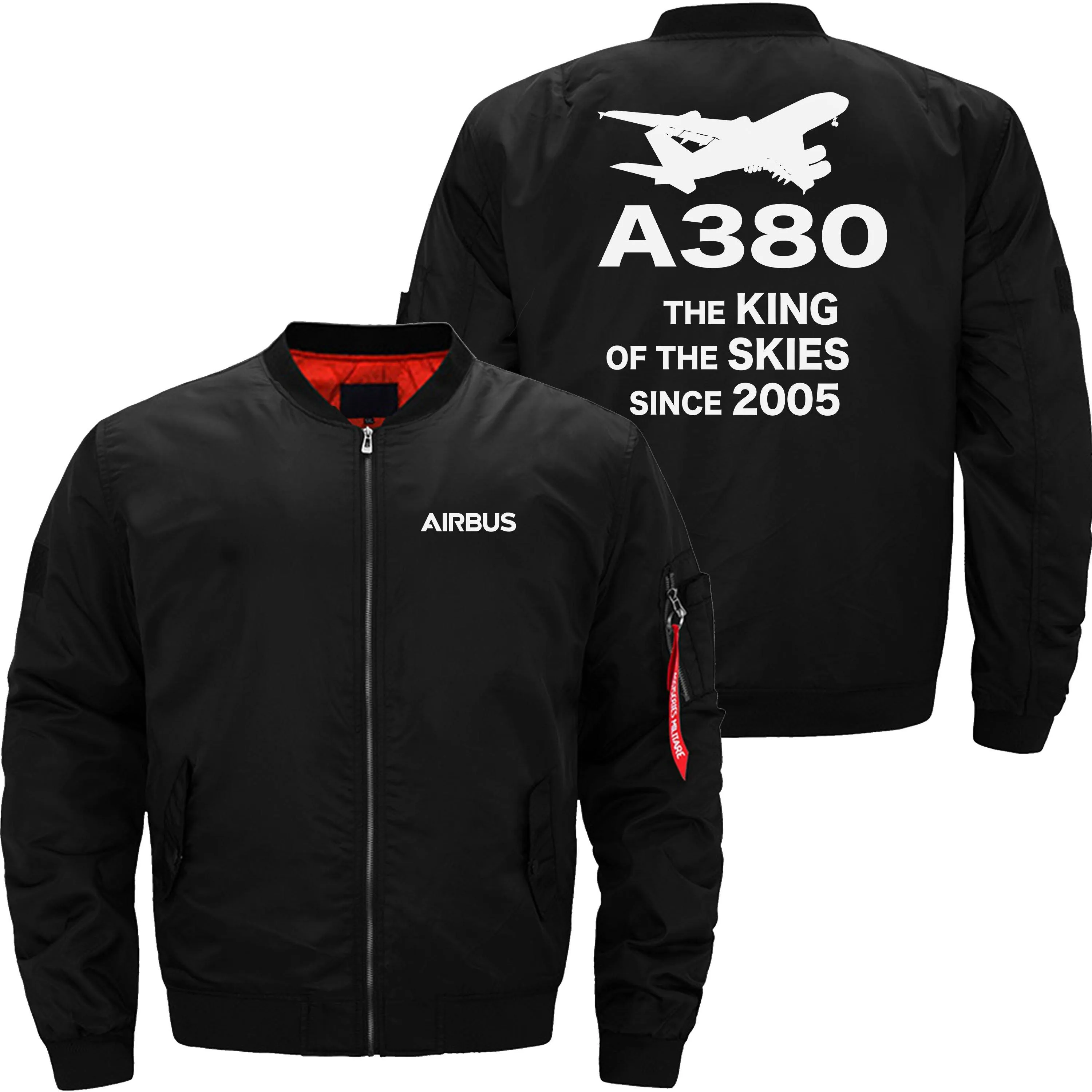 AIRBUS A380 THE KING OF THE SKIES SINCE 2005 BOMBER FLIGHT AVIATOR JACKET