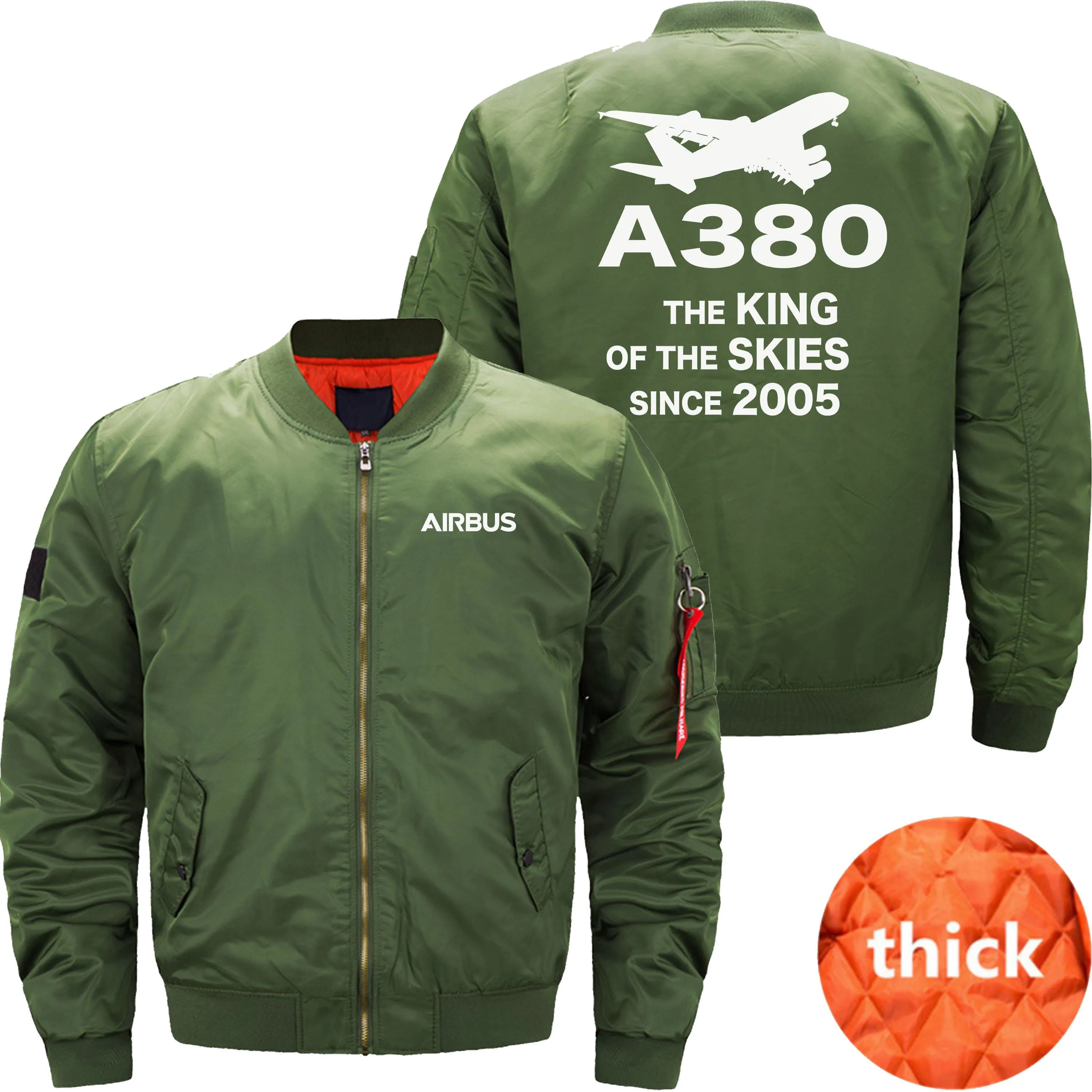 AIRBUS A380 THE KING OF THE SKIES SINCE 2005 BOMBER FLIGHT AVIATOR JACKET