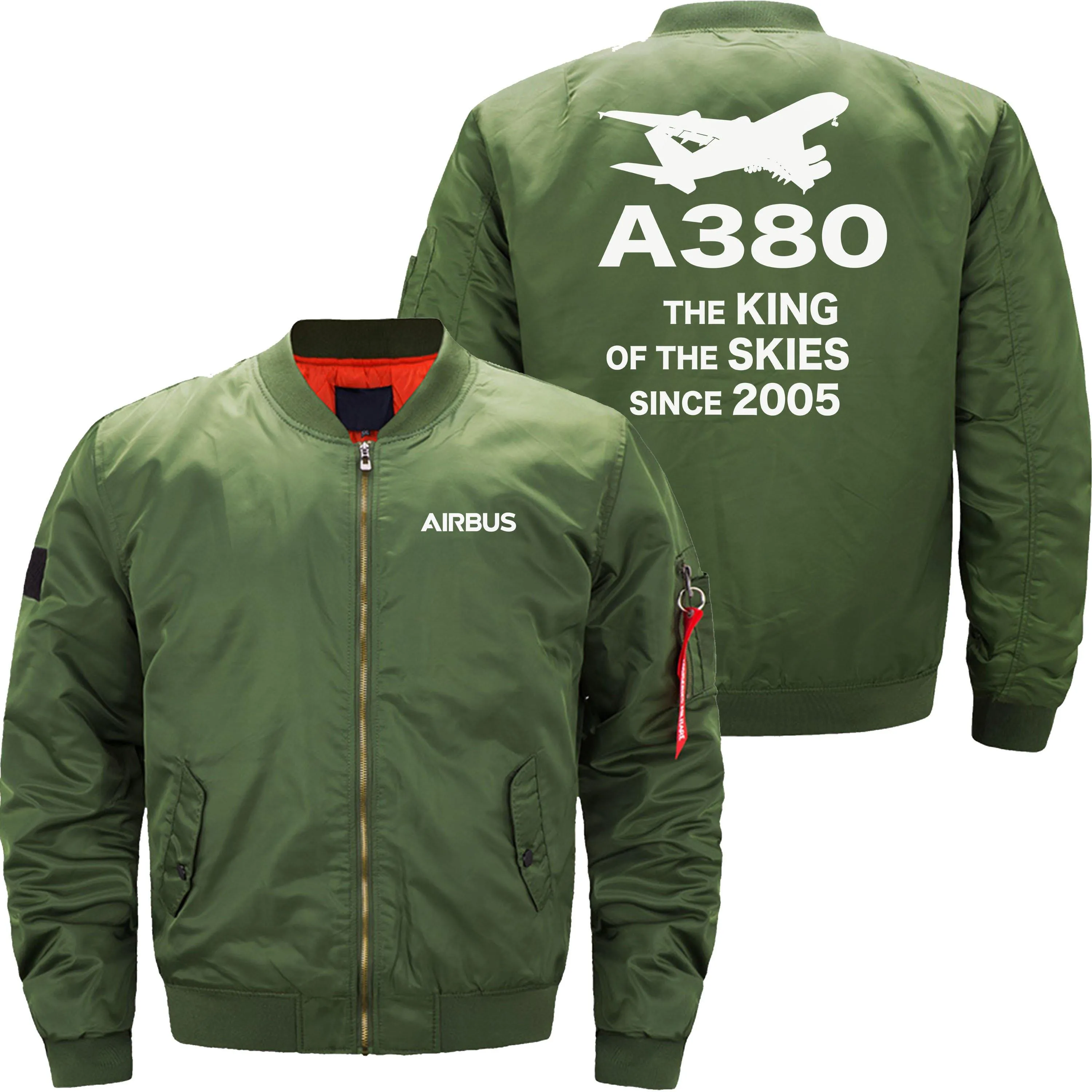AIRBUS A380 THE KING OF THE SKIES SINCE 2005 BOMBER FLIGHT AVIATOR JACKET