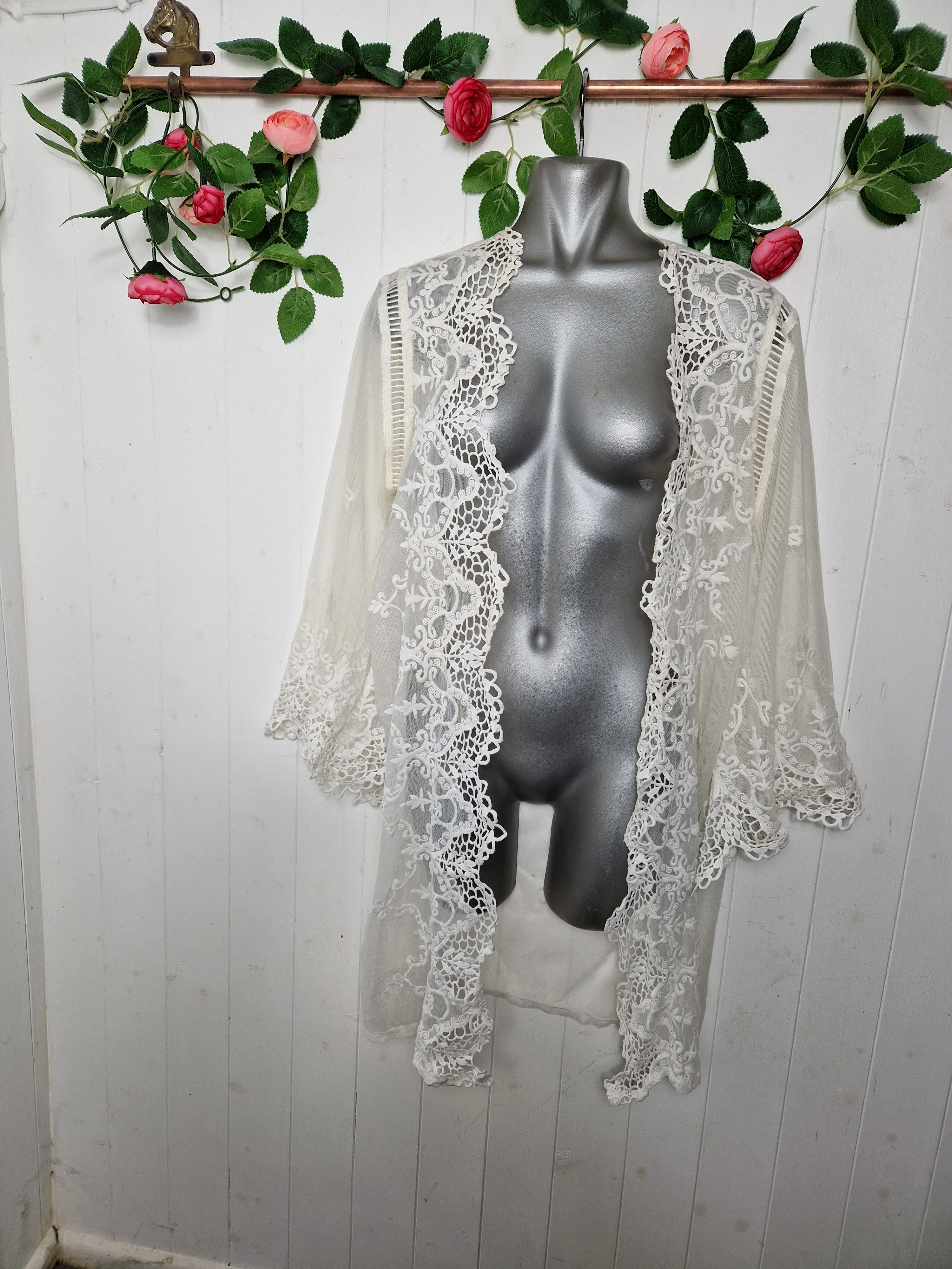 Ann Summers ivory mesh and lace neglege cover up size uk 8/10
