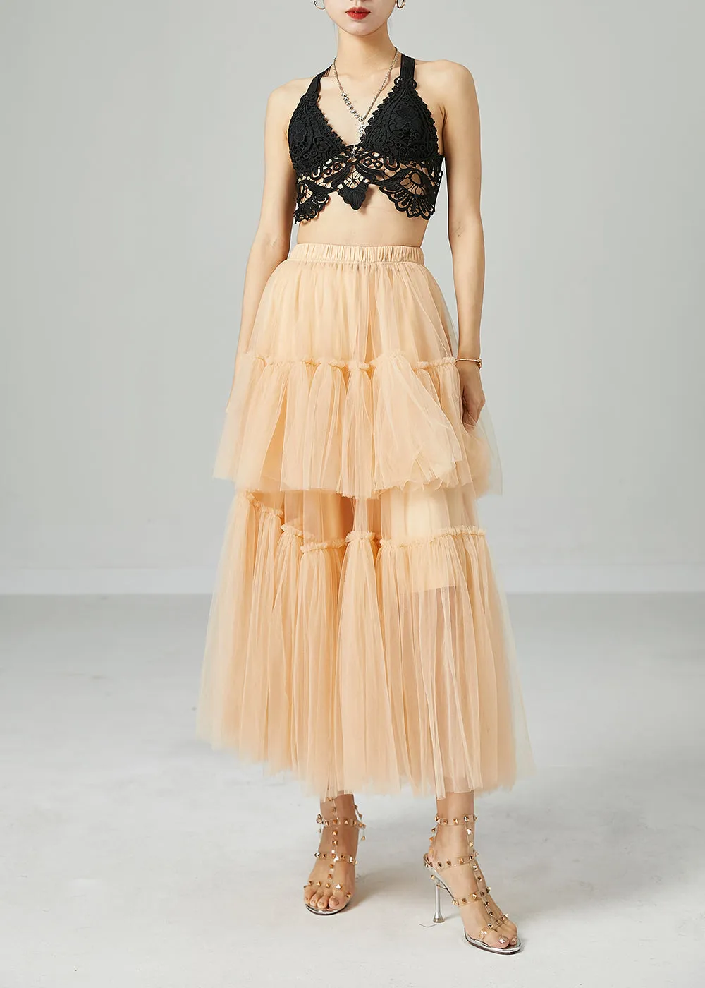 Apricot Tulle Holiday Skirt Layered Design Exra Large Hem Summer LY2417