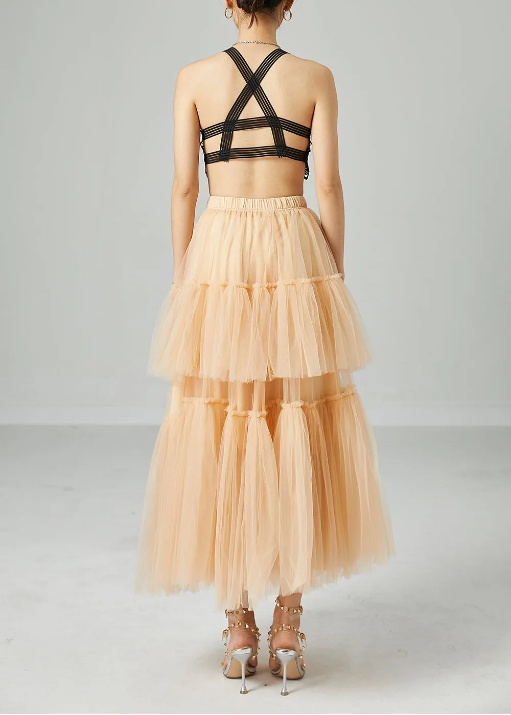 Apricot Tulle Holiday Skirt Layered Design Exra Large Hem Summer LY2417