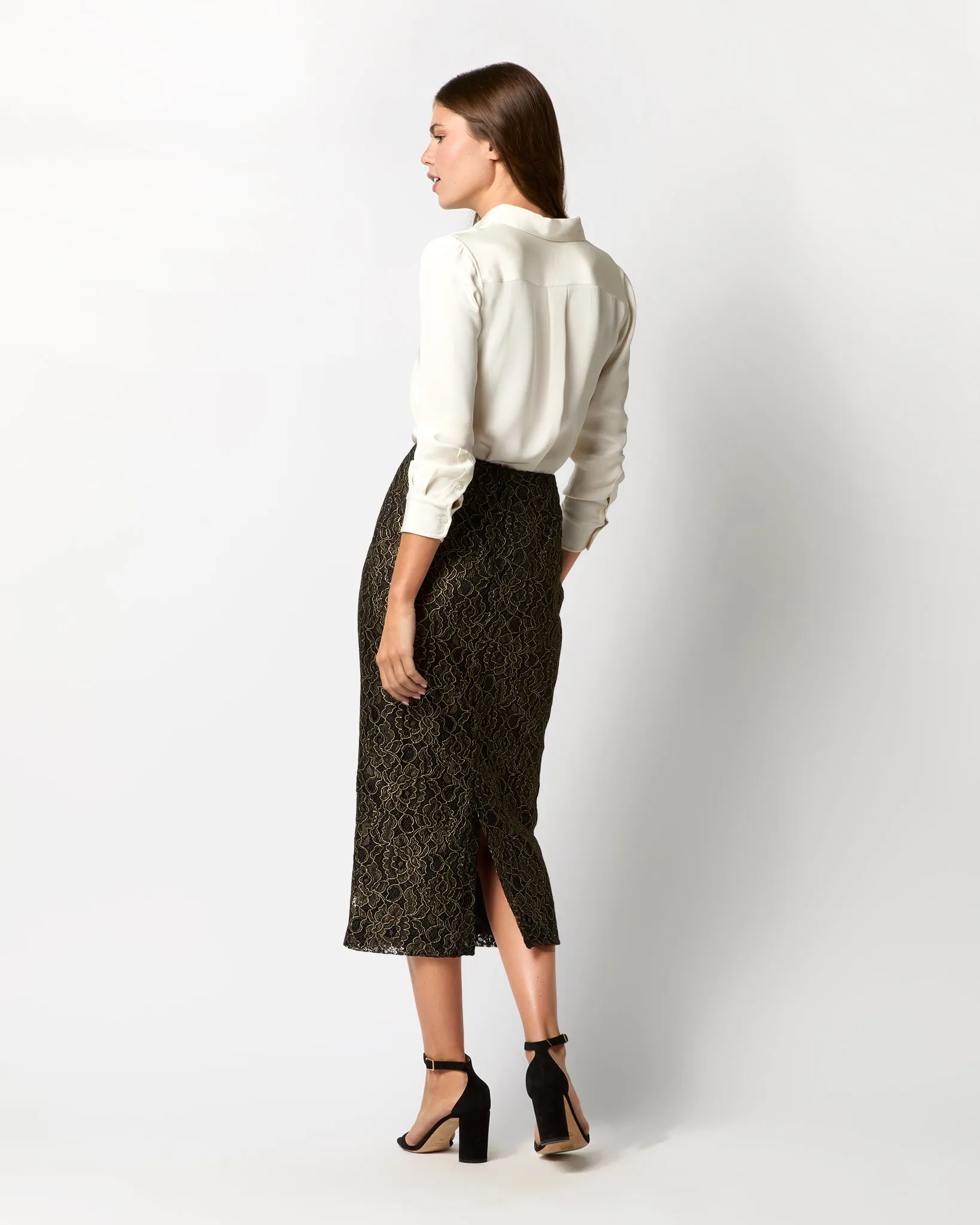 Aurora Midi Skirt in Antique Gold Lace