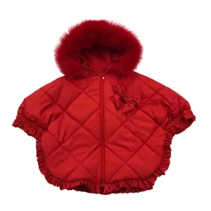 Bimbalò- Red Poncho with pearl bow detail on back