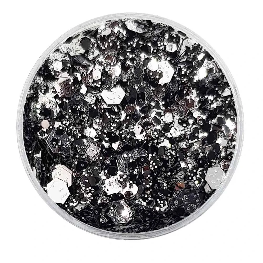 Biodegradable Metallic Silver & Black Glitter - Festival Glitter Mix (BioMoondust)
