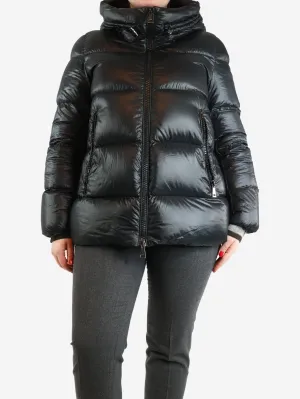 Black hooded puffer jacket - size UK 14