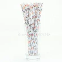 Blue Floral Print Paper Straws