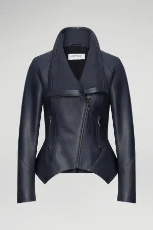Blue Grey Leather Jacket