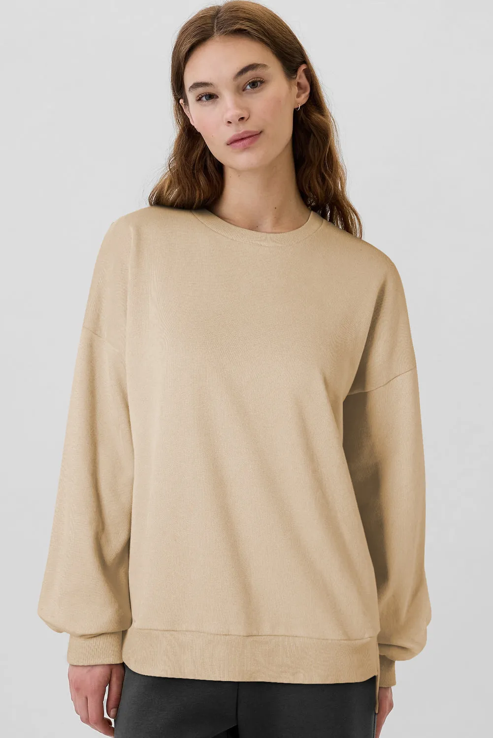 Bonbon Solid Fleece Lined Drop Shoulder High Low Sweatshirt