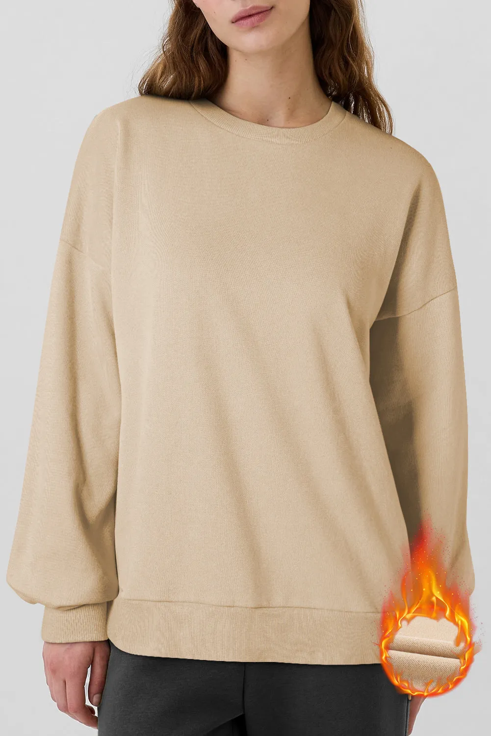 Bonbon Solid Fleece Lined Drop Shoulder High Low Sweatshirt