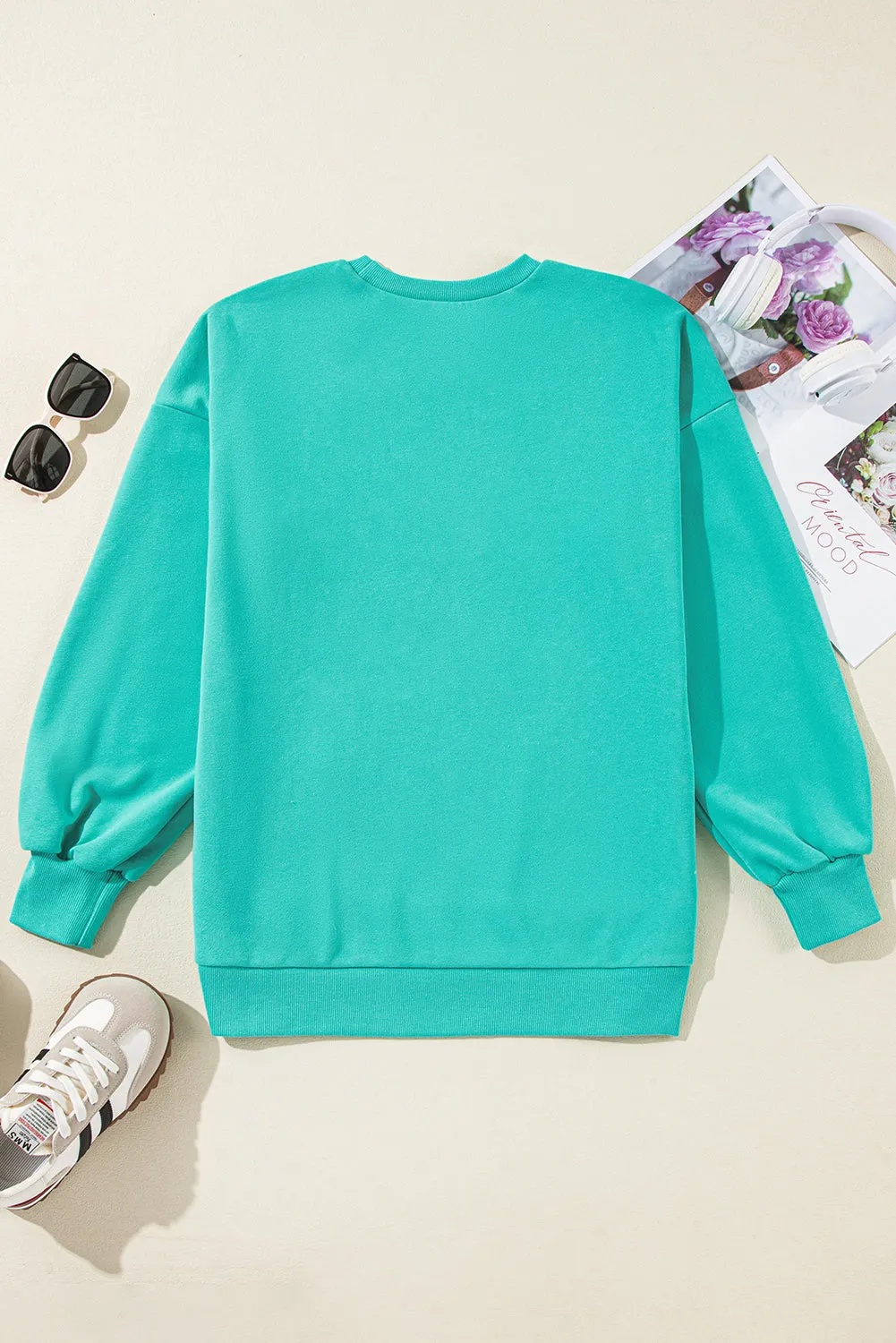 Bonbon Solid Fleece Lined Drop Shoulder High Low Sweatshirt