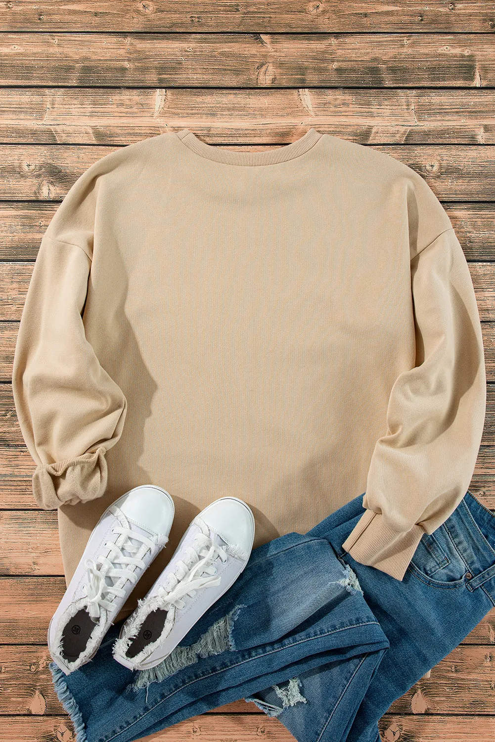 Bonbon Solid Fleece Lined Drop Shoulder High Low Sweatshirt