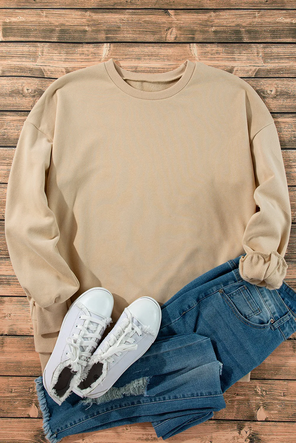 Bonbon Solid Fleece Lined Drop Shoulder High Low Sweatshirt