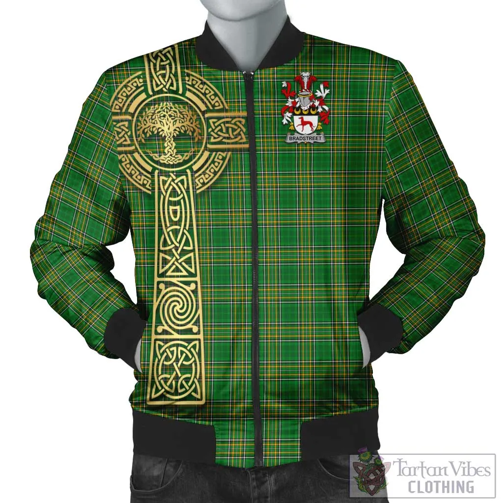 Bradstreet Irish Clan Tartan Bomber Jacket with Coat of Arms Celtic Tree of Life Style