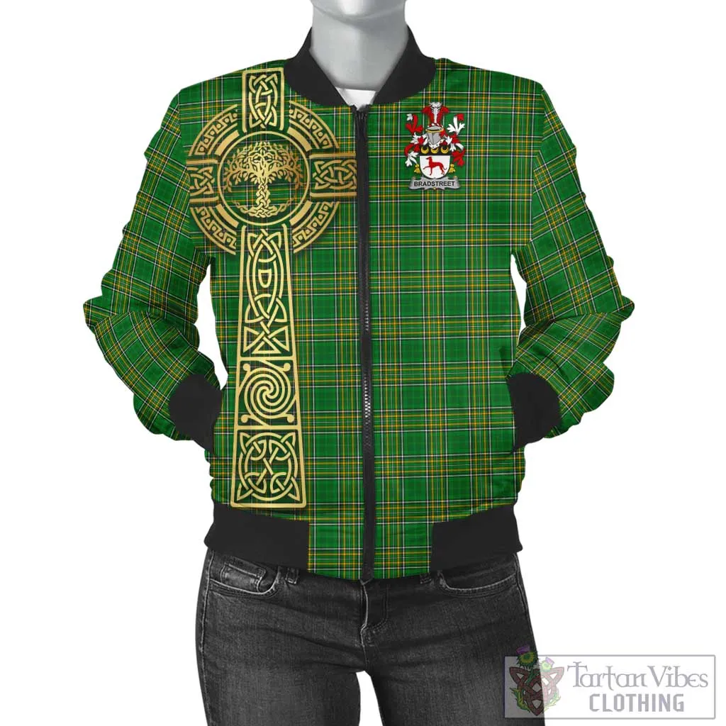 Bradstreet Irish Clan Tartan Bomber Jacket with Coat of Arms Celtic Tree of Life Style