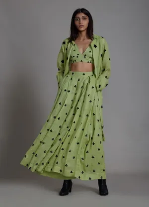 Club Cover Lehenga Set- Green