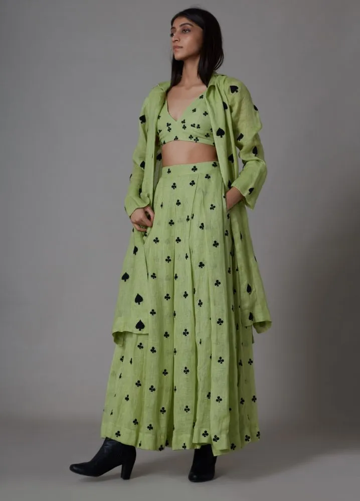 Club Cover Lehenga Set- Green