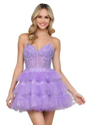 Colors 3346 Short Ruffle Layer Short dress A Line Lace Corset Pleated Fit & Flare Gown Formal