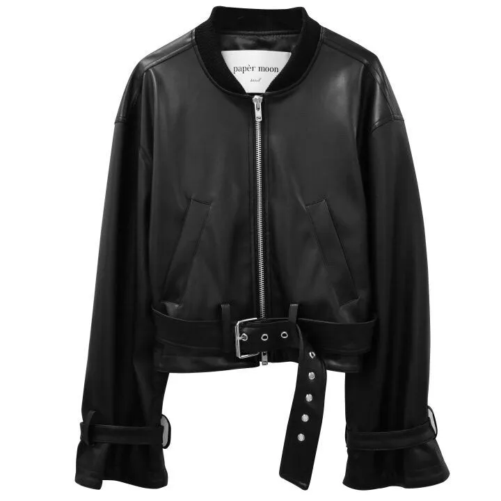 CROPPED VEGAN LEATHER BOMBER JACKET