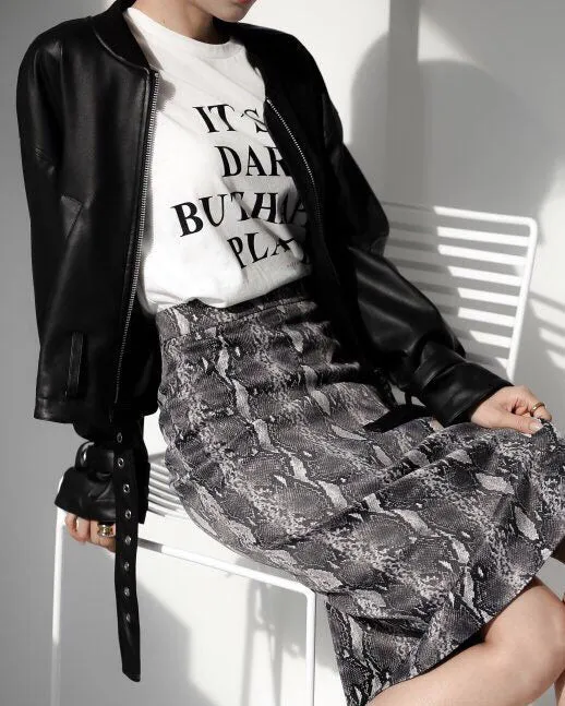 CROPPED VEGAN LEATHER BOMBER JACKET