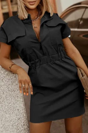 Dunnmall Fashion Casual Solid Split Joint V Neck Pencil Skirt Dresses