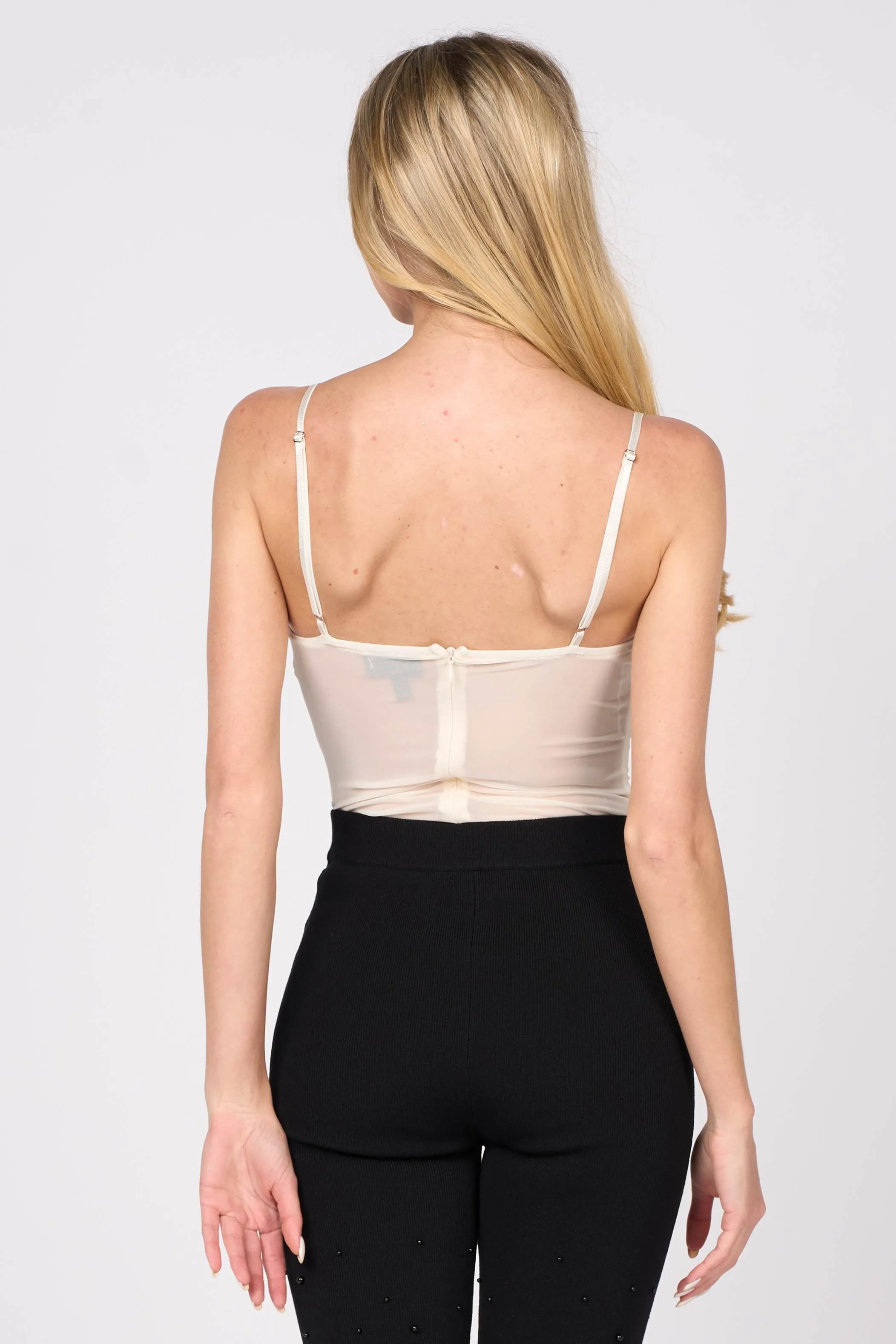 FLOWER TRIM SWEETHEART SEE-THRU MESH BODYSUIT
