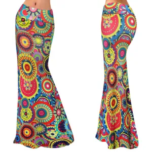 Funki Buys | Skirts | Women's Colorul Print Long Stretch Skirt