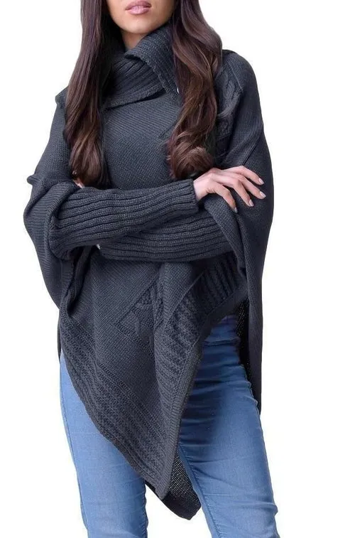 Gestrickter Poncho mit Rollkragen und Ärmeln Lena