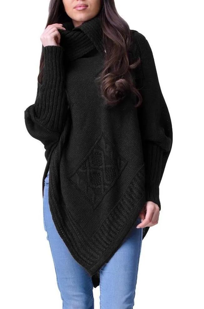 Gestrickter Poncho mit Rollkragen und Ärmeln Lena