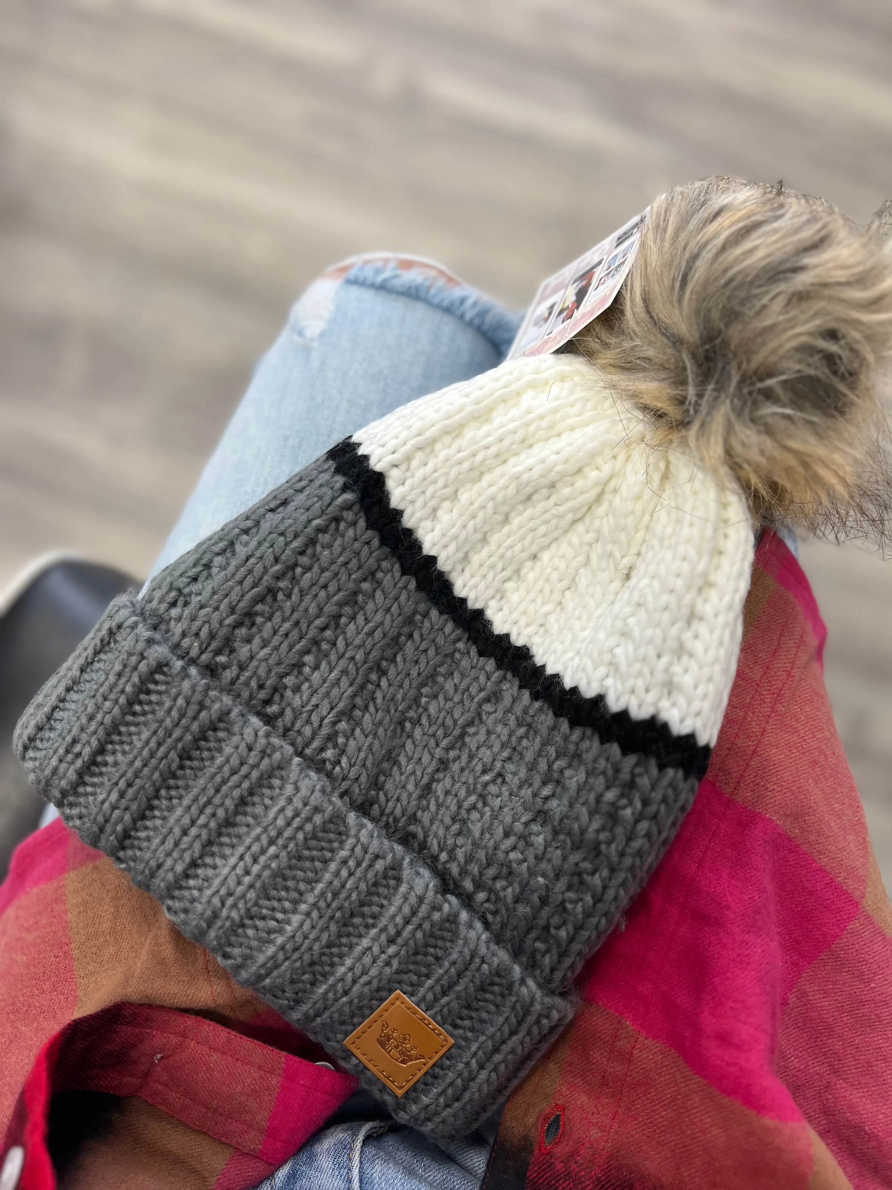 Grey   Cream Color Block Hat