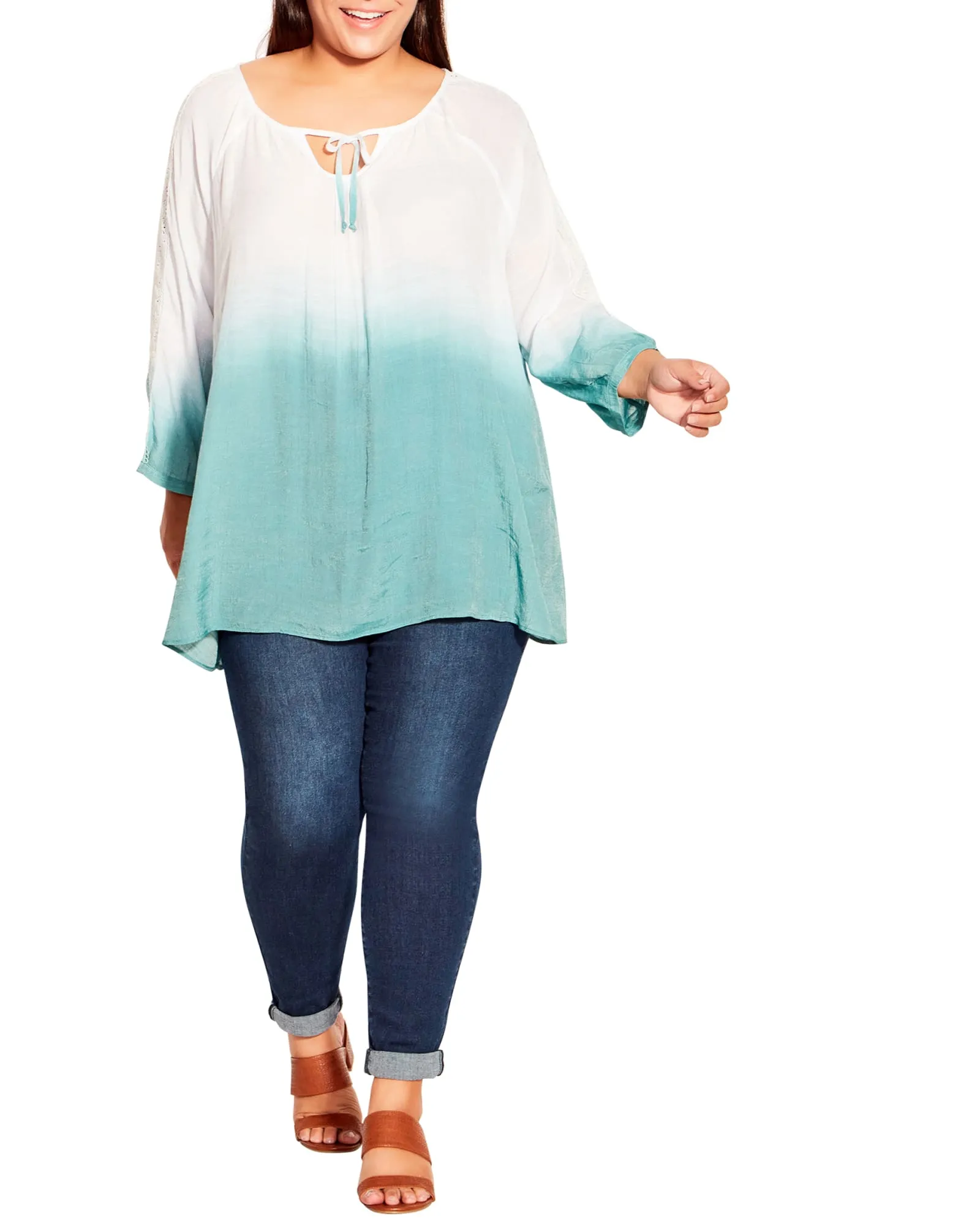 Isla Ombre Peasant Top | Ivory / Aqua