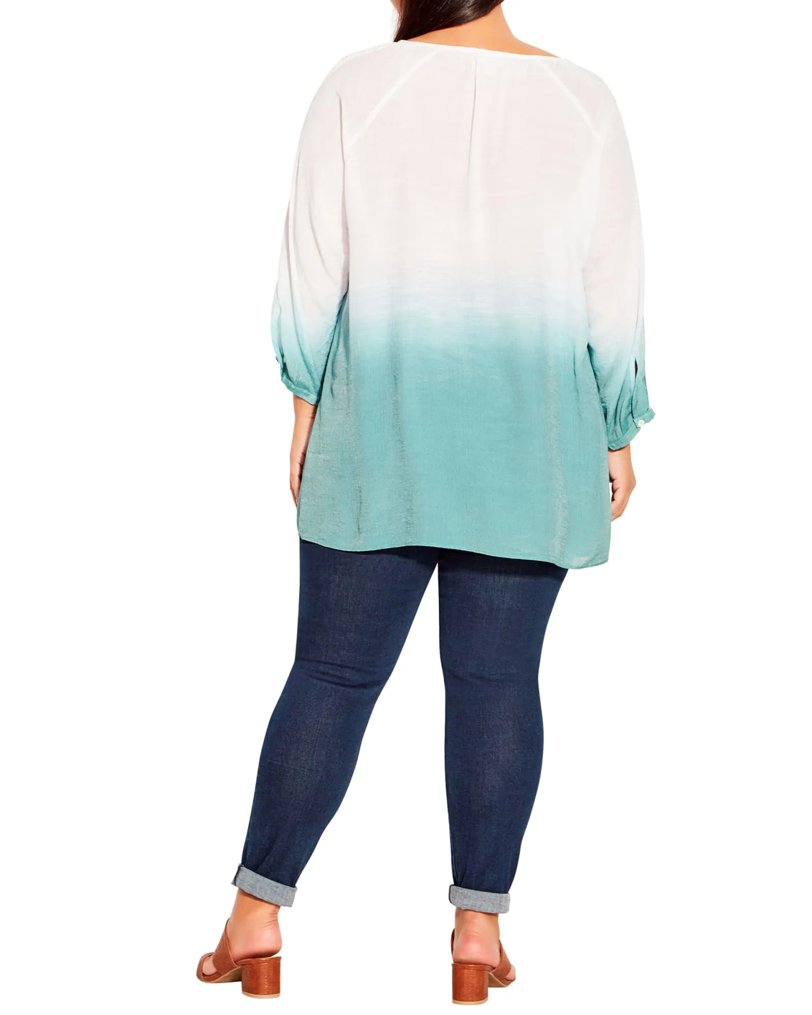 Isla Ombre Peasant Top | Ivory / Aqua