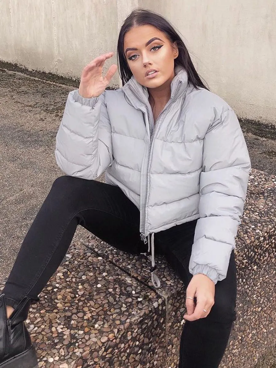 Kara Cropped Padded Puffer Jacket In Grey