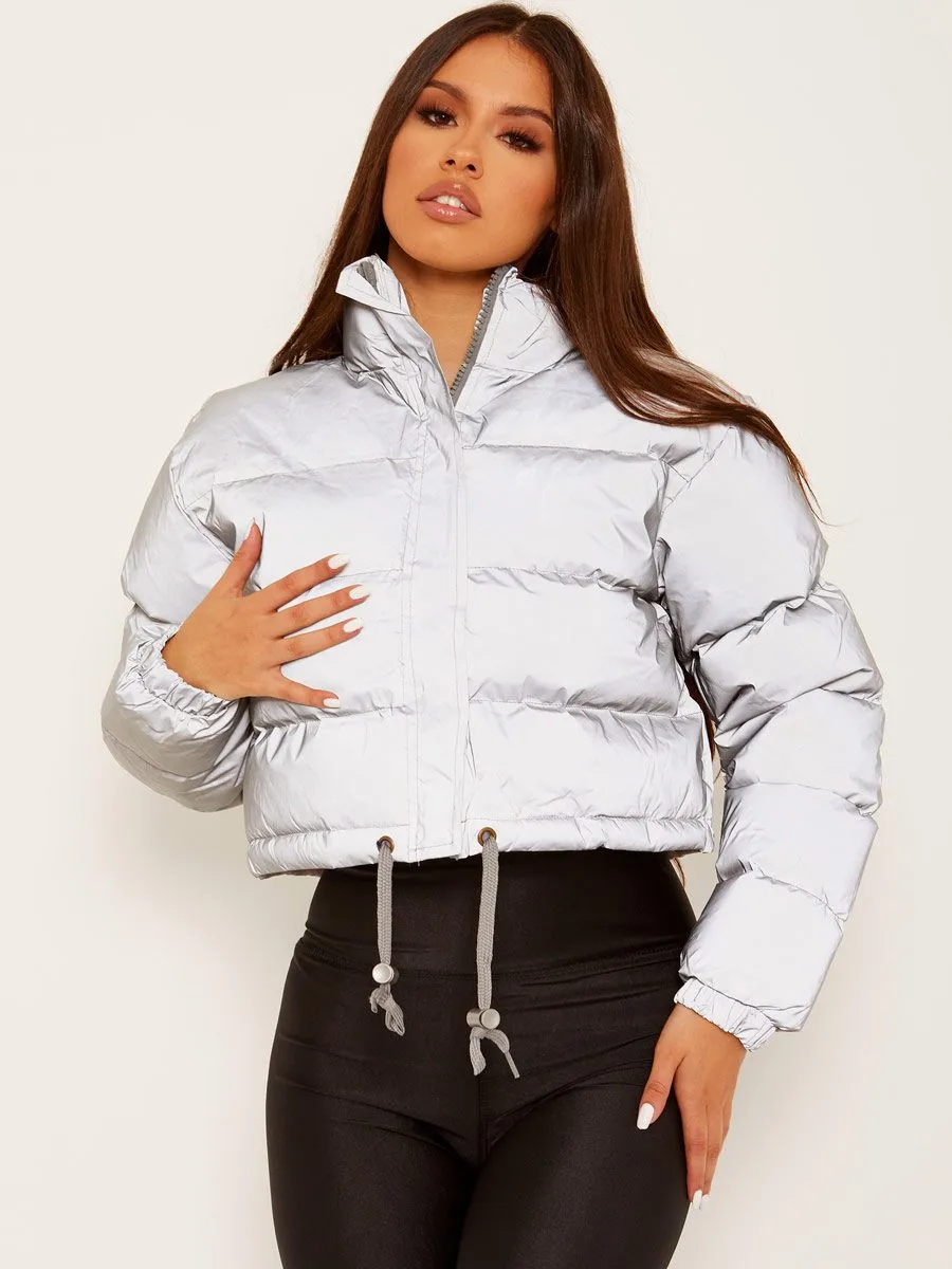 Kara Cropped Padded Puffer Jacket In Grey