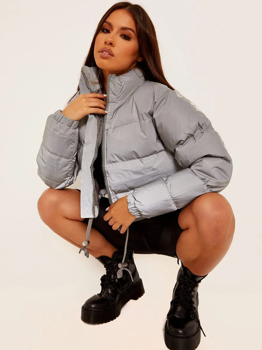 Kara Cropped Padded Puffer Jacket In Grey