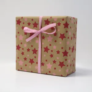 Kraft Stars Pink Giftwrap Counter Roll
