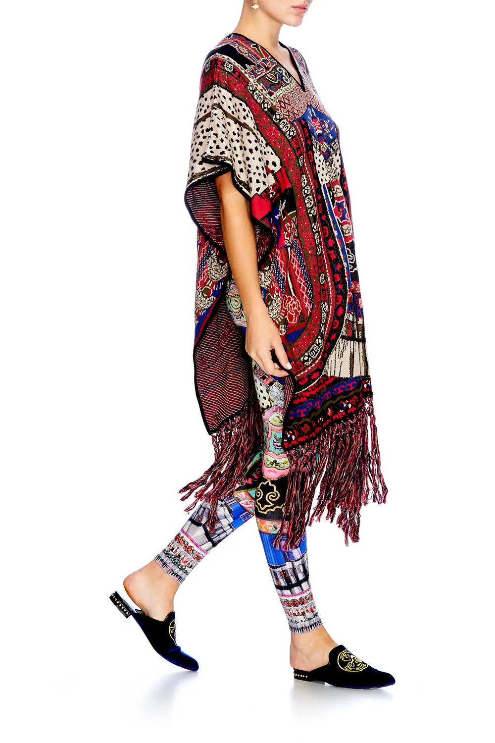 LONG VNECK PONCHO WITH FRINGING ABOUT A GIRL