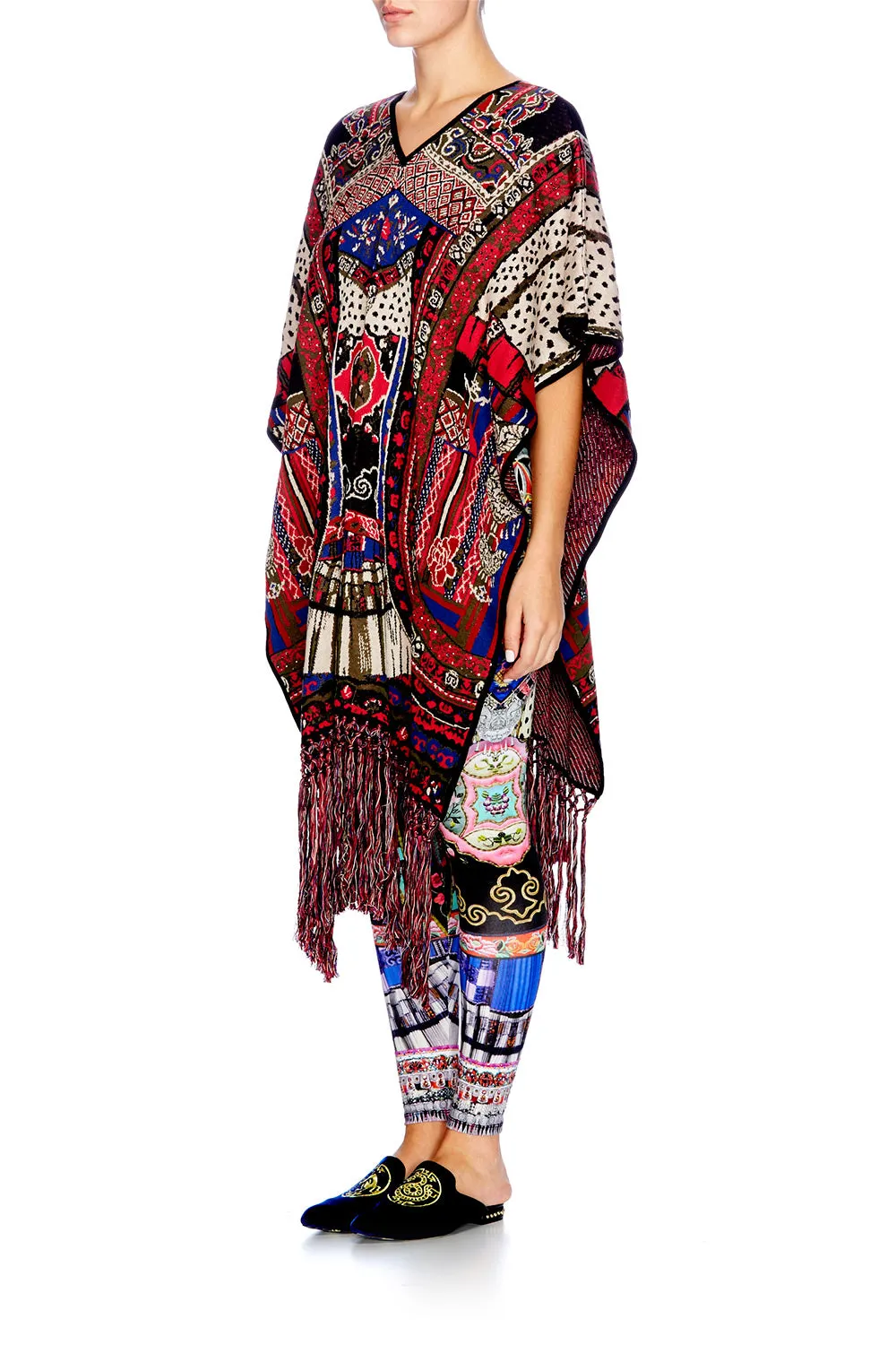 LONG VNECK PONCHO WITH FRINGING ABOUT A GIRL