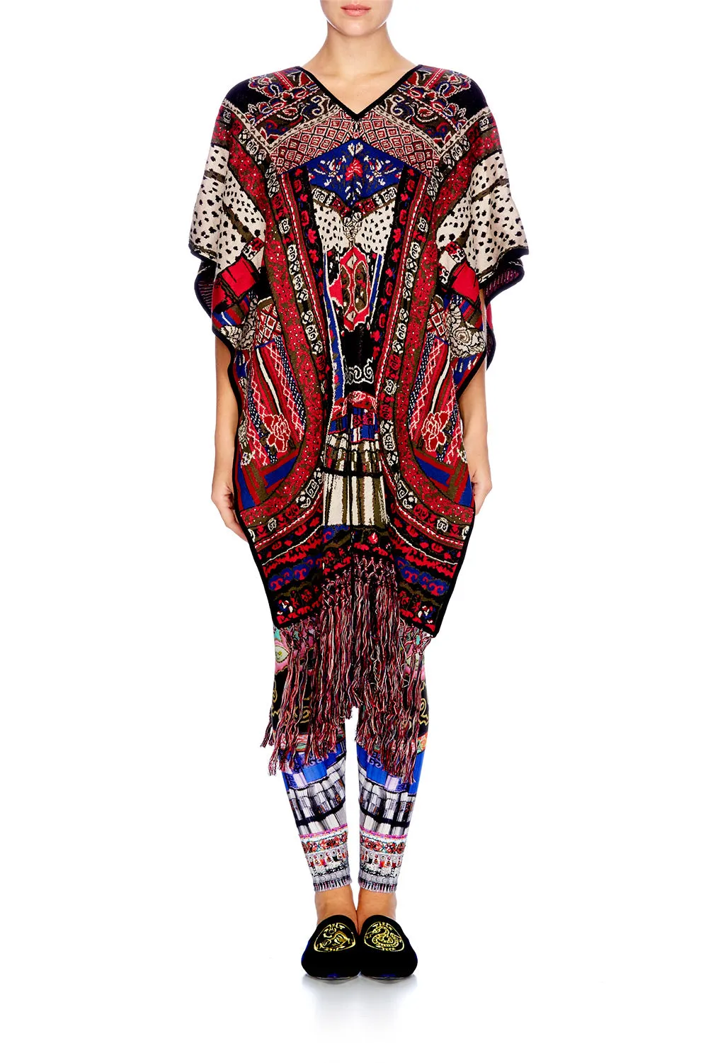 LONG VNECK PONCHO WITH FRINGING ABOUT A GIRL