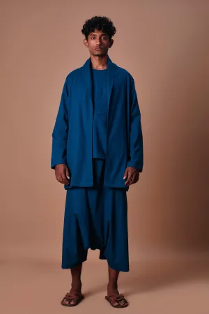 Mati Teal Blue Cross Pocket Top, Jacket & Harem Pant Set (3 PCS)
