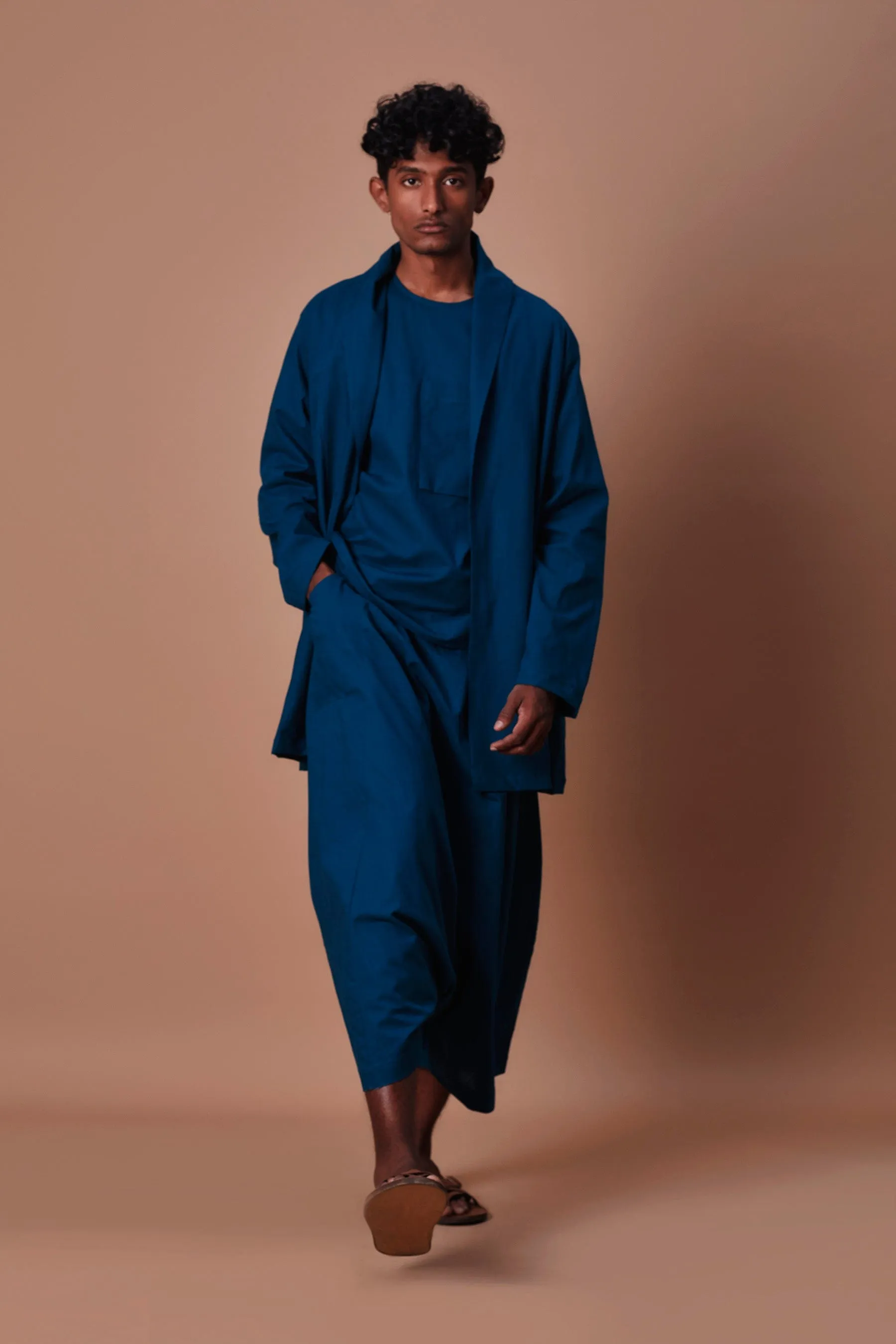 Mati Teal Blue Cross Pocket Top, Jacket & Harem Pant Set (3 PCS)