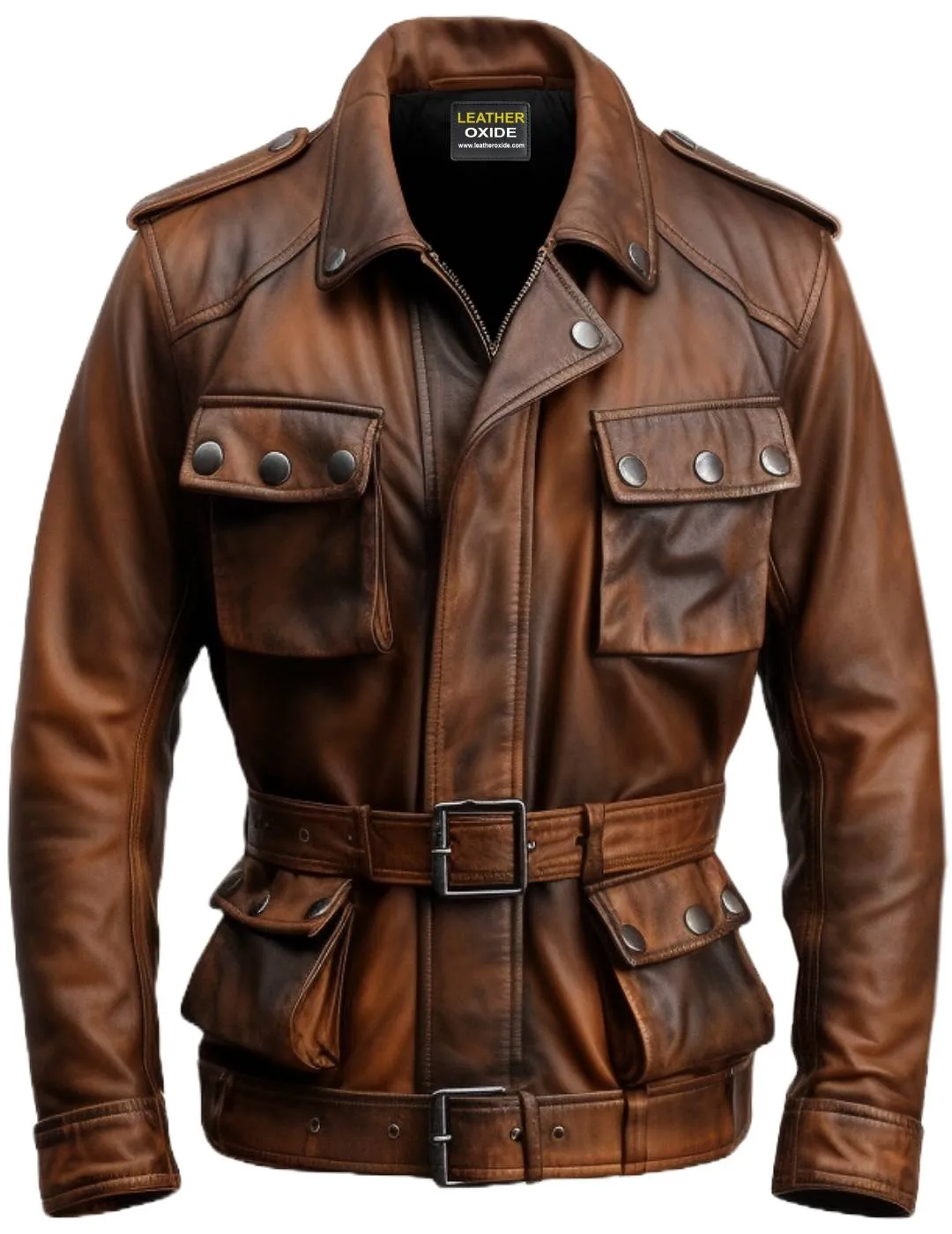 Men Military Style Vintage Leather Jacket - Vintage Leather Jacket