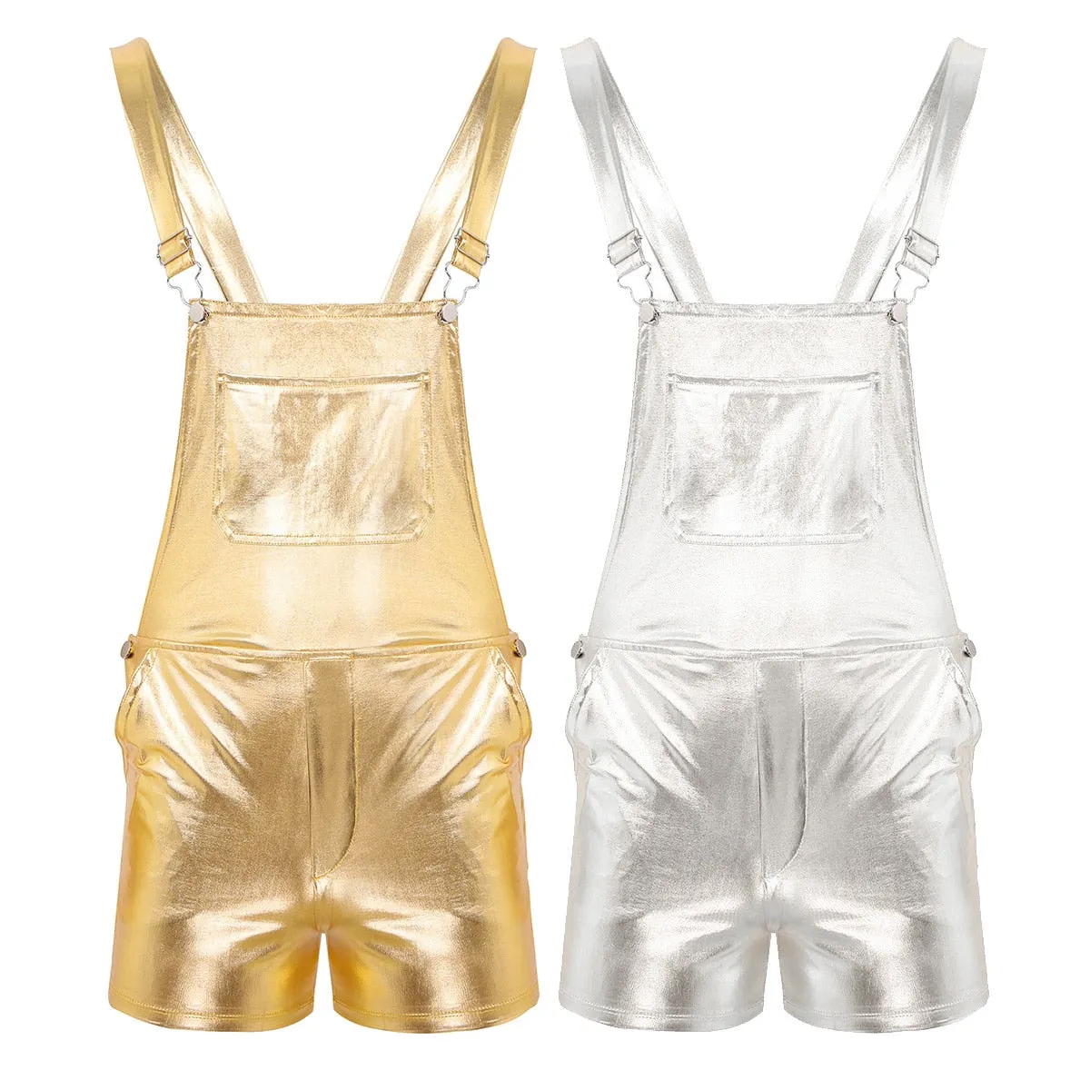 Metallic Solid Sleeveless Overall Rompers