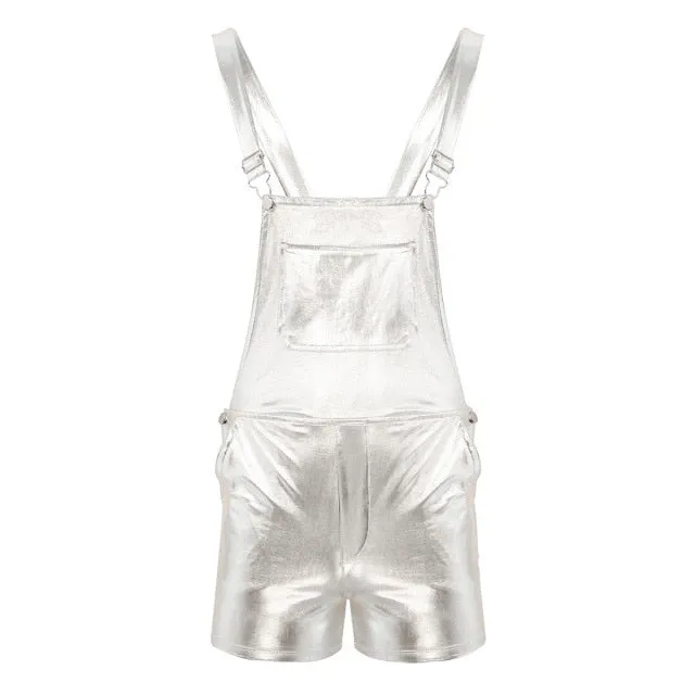 Metallic Solid Sleeveless Overall Rompers