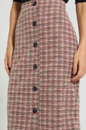 Multicolour Front Button Pencil Skirt