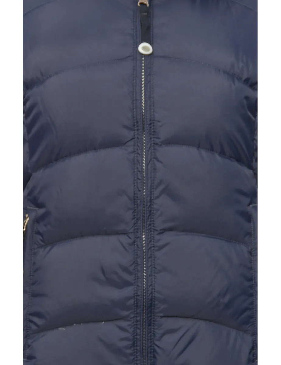 Navy Zip-Front Puffer Jacket - XS