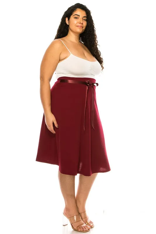 Plus size Solid A-line Knee Length Skirt